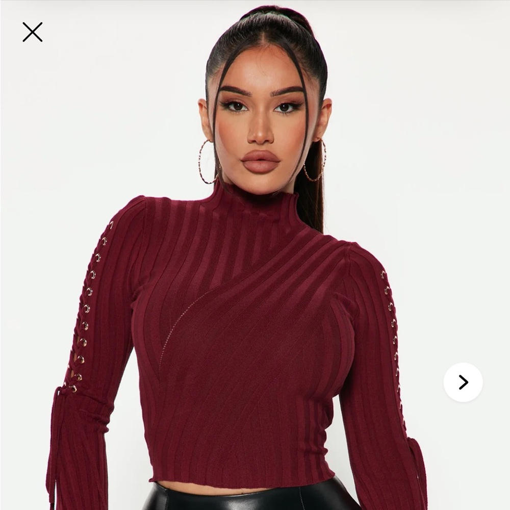 Fashion Nova Burgundy Sweater Crop Top - Picture 2 of 6
